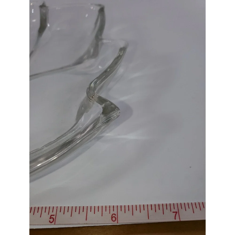 Vintage Clear Pressed Glass Leaf Divided Trinket Dish 3 Section Serving Tray 8in